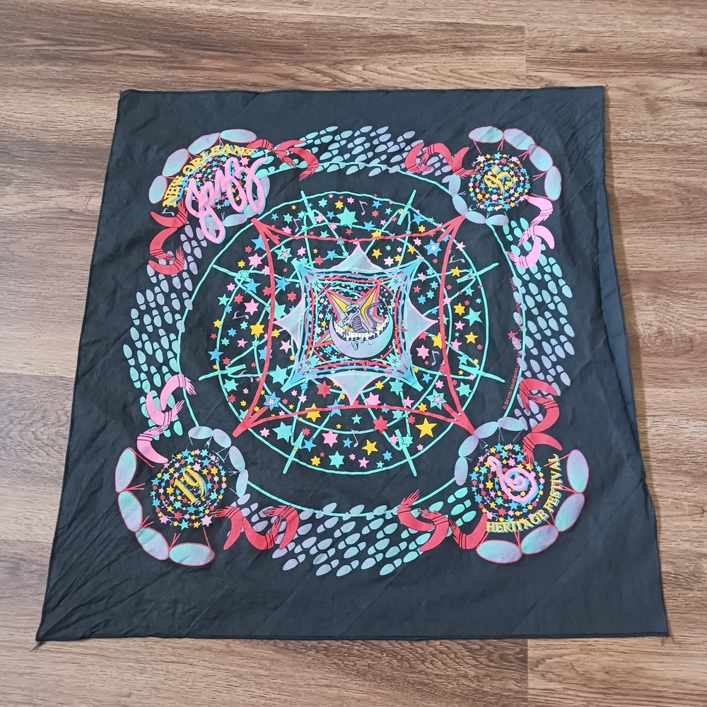 Vintage 1995 New Orleans Jazz Heritage Festival Bandana Bayou Bandanas Black